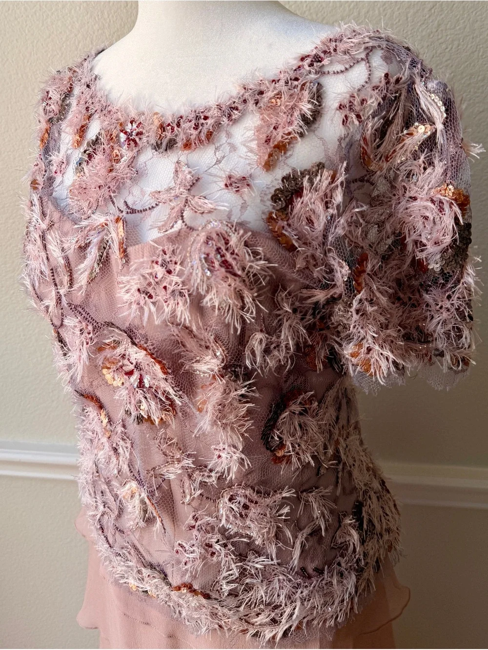 Vintage‎ Lourdes Chavez Silk Fairycore Beaded Top & Tiered Maxi Skirt Set
